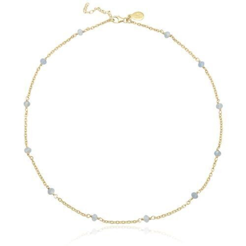 4018 Aquamarine Necklace , Premium Beaded Gold Necklaces - Tarnish Free 18K - Picture 2 of 8